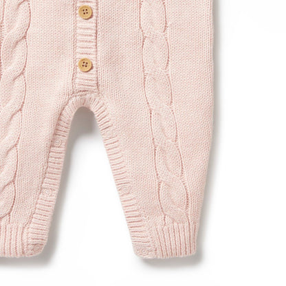 Wilson & Frenchy Pink Knitted Cable Growsuit - Aster & Ruby