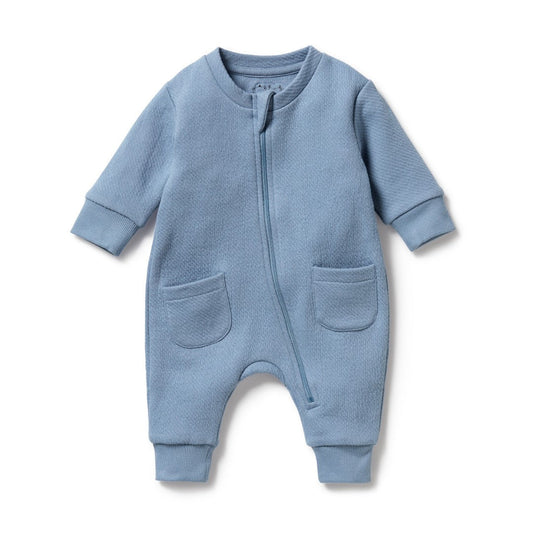 Wilson & Frenchy Storm Blue Organic Quilted Growsuit-Aster & Ruby