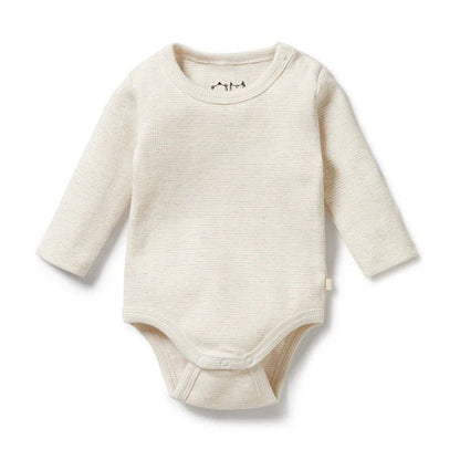 Wilson & Frenchy Stripe Rib Organic Bodysuit - Oatmeal - Aster & Ruby