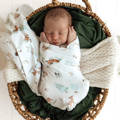 Organic Jersey Wrap & Beanie Set Woodland Tales