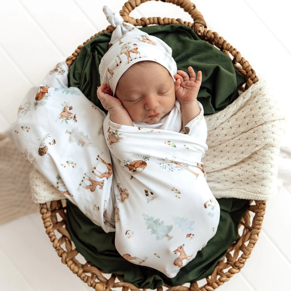 Organic Jersey Wrap & Beanie Set Woodland Tales