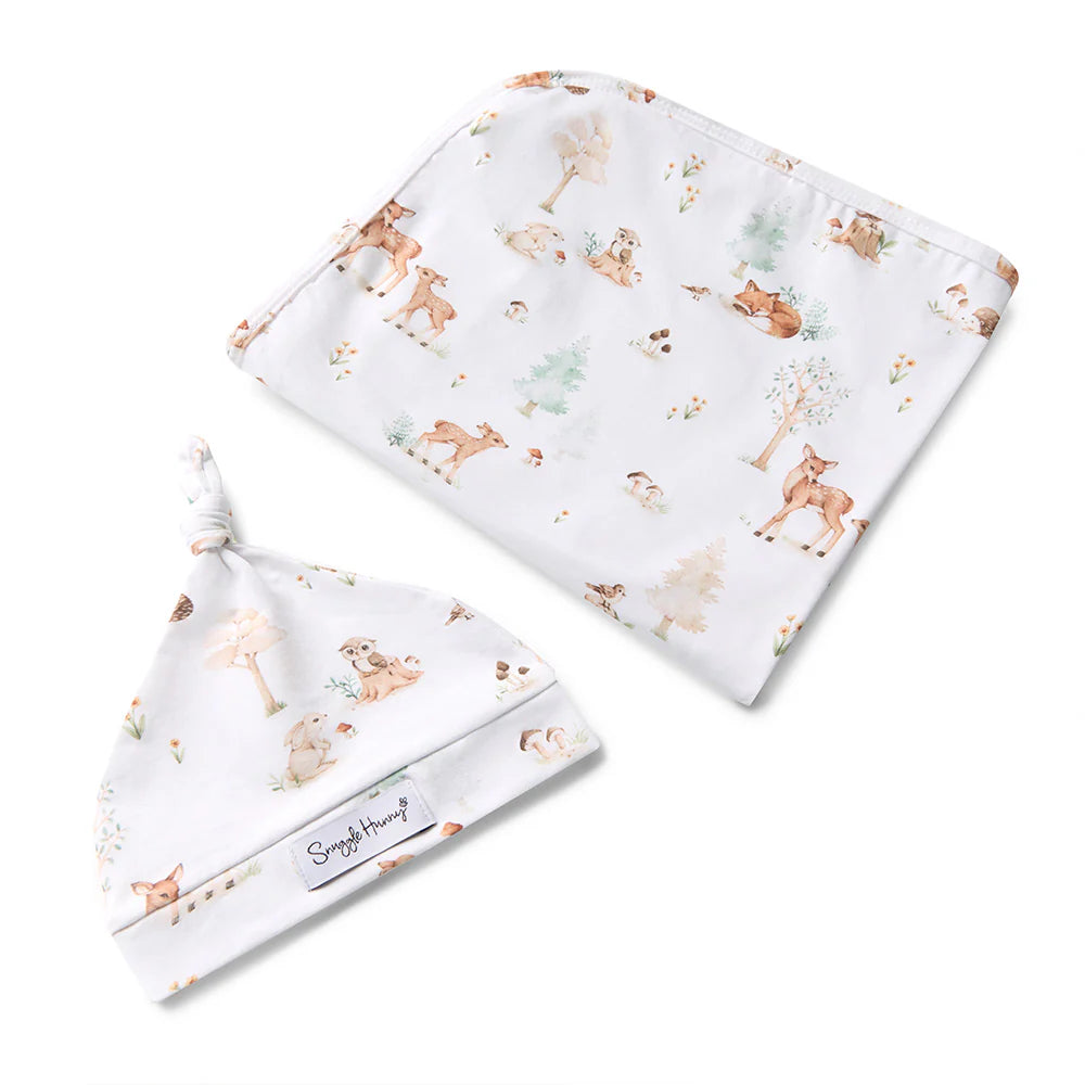 Organic Jersey Wrap & Beanie Set Woodland Tales