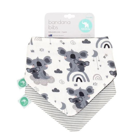All4Ella Reversible Bandana Bibs 2pk - Koala Grey - Aster & Ruby